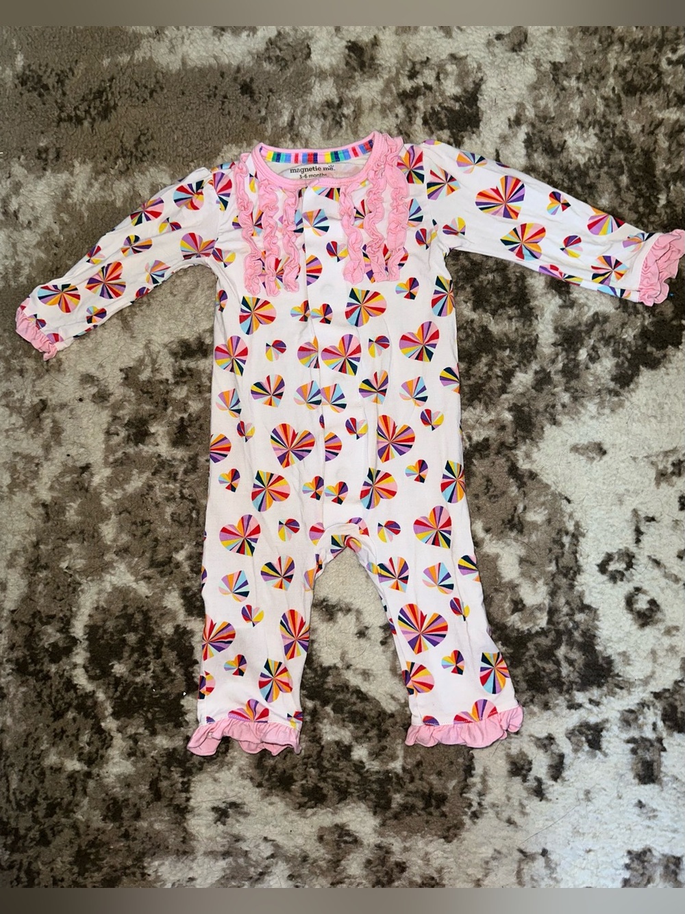 Magnetic Me Pink Ruffle Heart Rainbow One-Piece Bodysuit